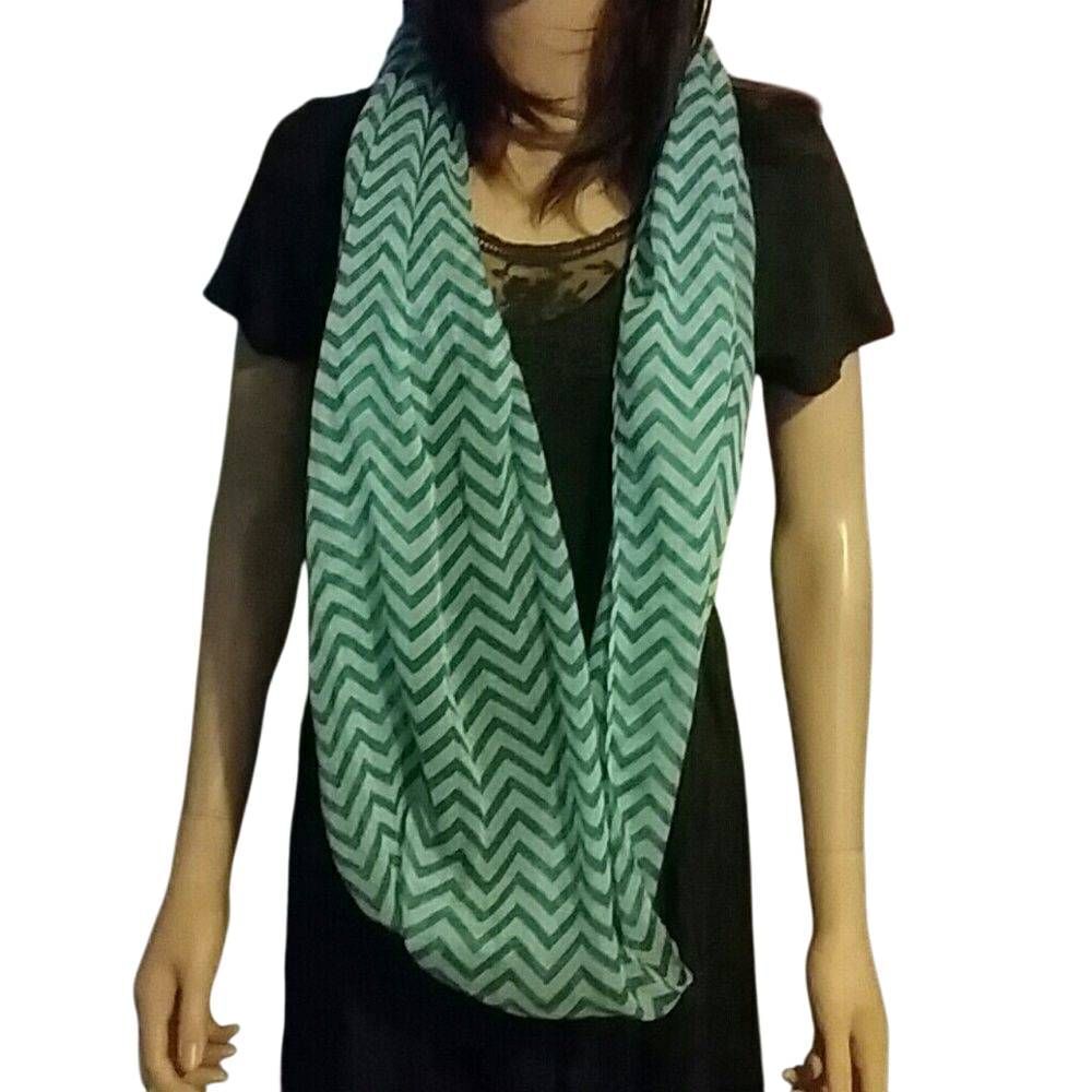Infinity scarf teal & sheer white chevron